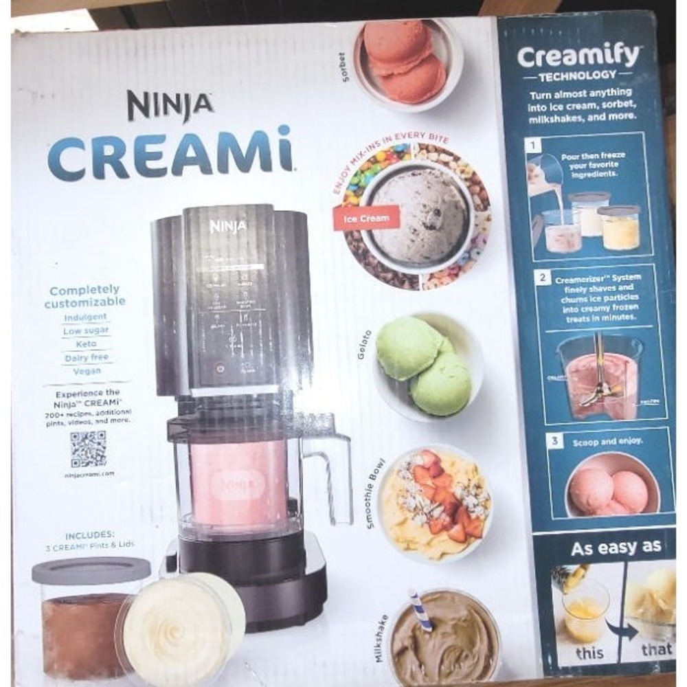 Ninja CREAMi Ice Cream Sorbet Milkshake Maker w/ Mix-in NC302 + 3 Pints